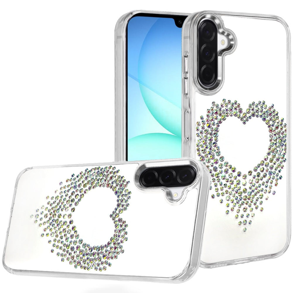 For Apple iPhone 17E /16E Angel Hearts Bling Glitter Diamond Hybrid TPU Cover, Colorful Frame Shockproof Protective Back Case Cover Silver