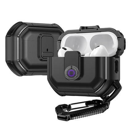 For Airpods 4 Heavy Duty Hybrid Snap Switch Button, Secure Lock Clip Super Protective with Carabiner Belt Loop Case Cover