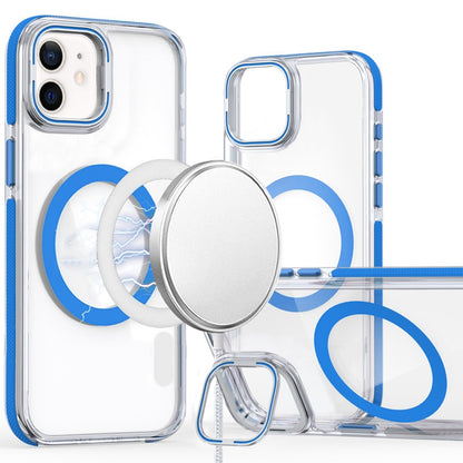 For Samsung Galaxy S21 Hybrid Clear Invisible Camera Bracket Stand [With Magsafe Magnetic Circle] Shockproof Color Frame Case Cover Blue