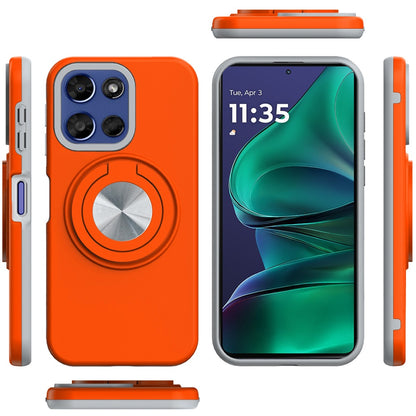 For Motorola Moto G 5G 2026/2025 Metal Matte Hybrid with Invisible Rotational Ring Stand, Car Mount Friendly, Military Grade Slim Fit Sturdy Case Cover Cosmic Orange