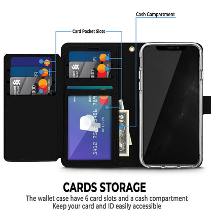 For Google Pixel 10 Pro XL PU leather Wallet 6 Card Slots folio with Wrist Strap & Kickstand Pouch Flip Shockproof Case Cover Black