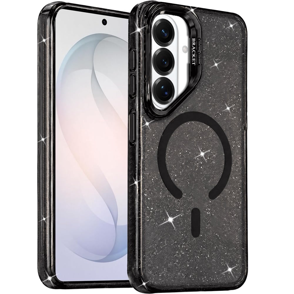 Phone Case for Samsung Galaxy S26 FE /Fan Edition Luxury Bling Scattered Glitter Hybrid Dual Layers with Integrated Camera Stand and Sparkle Finish Design Cover