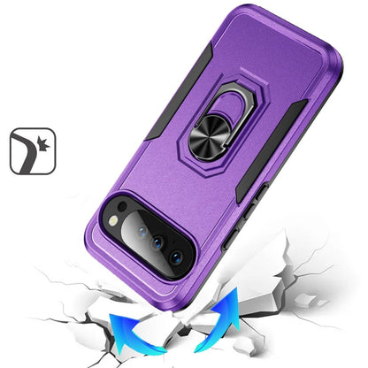 For Google Pixel 10 / 10 Pro Hybrid Rugged Tough 2in1 Drop-Proof Protection Military Grade Armor with Metal Ring Stand Case Cover