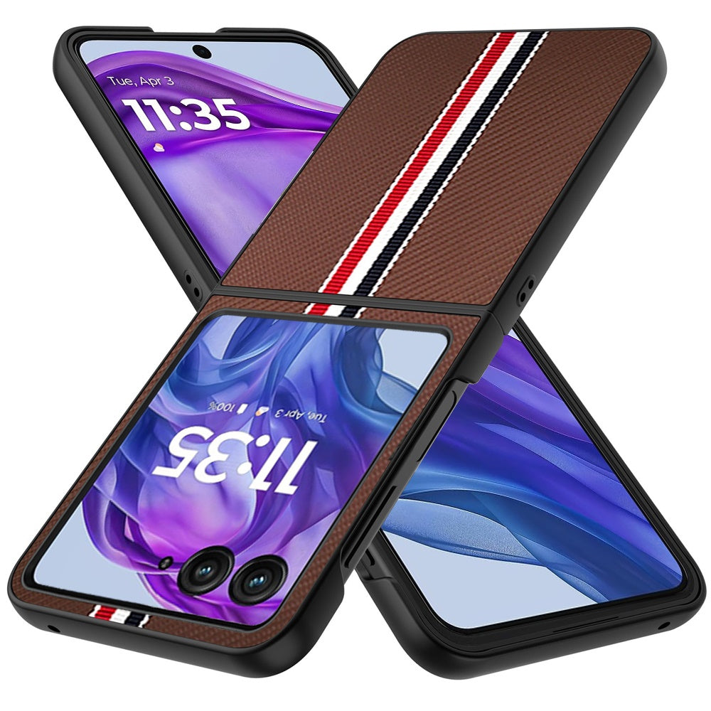 For Motorola Razr+ PLUS 2025 /2024 Velvet Fabric Vegan Leather Flip Shock Protection Premium Grip Soft Touch Durable Finish Case Cover Brown
