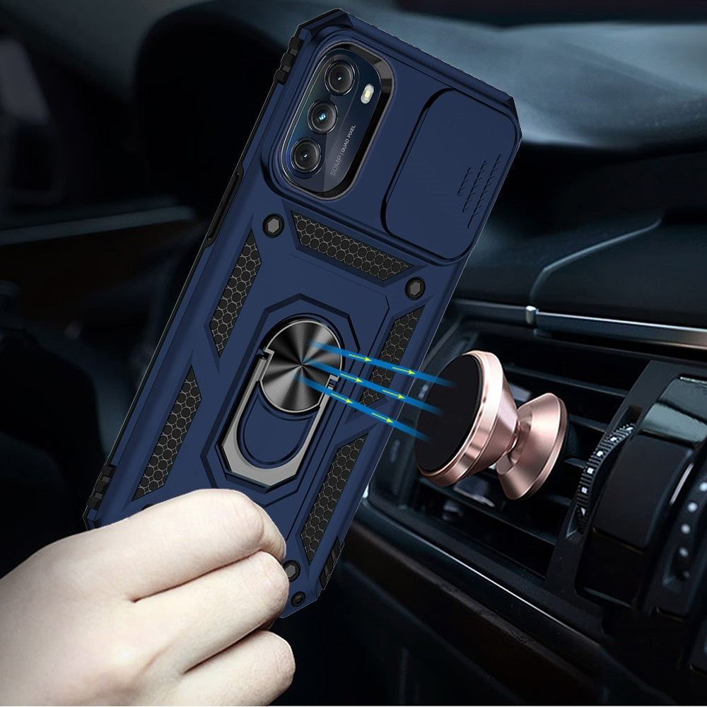 For Samsung Galaxy S20 Ultra Hybrid Ring Shockproof with 360° Rotate Ring Kickstand, Camera Lens Protection, Soft Edge Bumper Case Cover Blue