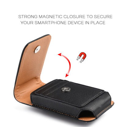 For Apple iPhone 16 Pro (6.3") Universal Vertical Leather Case Holster with Card Slot, Rotation Belt Clip & Magnetic Closure Carrying Phone Pouch [Black]