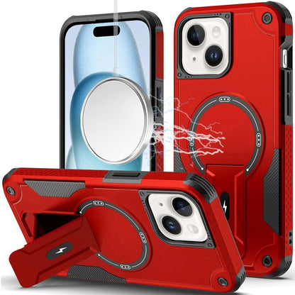 Phone Case for iPhone 15 Plus Magnetic Kickstand Rugged Shockproof Armor Grip Anti Slip Heavy Duty Protective Matte Stand Hybrid Cover Red