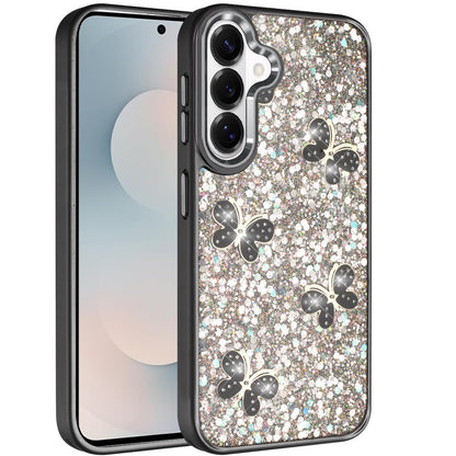 For Samsung Galaxy S26 Cute Butterfly Crystal Diamond Glitter Case Sparkle Bling Frame Metallic Edges, Shimmer TPU Hybrid Case Cover