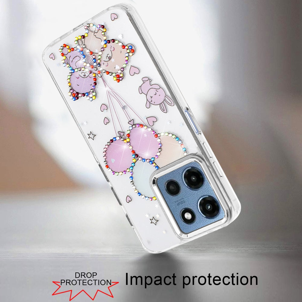 For Motorola Moto G Play 5G 2026 Butterfly Resin Epoxy Diamond Design Metal Edged Hybrid Shockproof Heavy Duty Drop Protection Case Cover