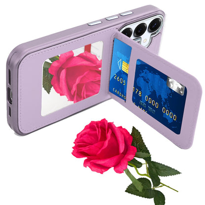 For Samsung Galaxy A16 PU Leather Wallet Cover with Credit Card Holder, Kickstand & Mirror Inside Slim Fit TPU & PC Hybrid Design Case Cover