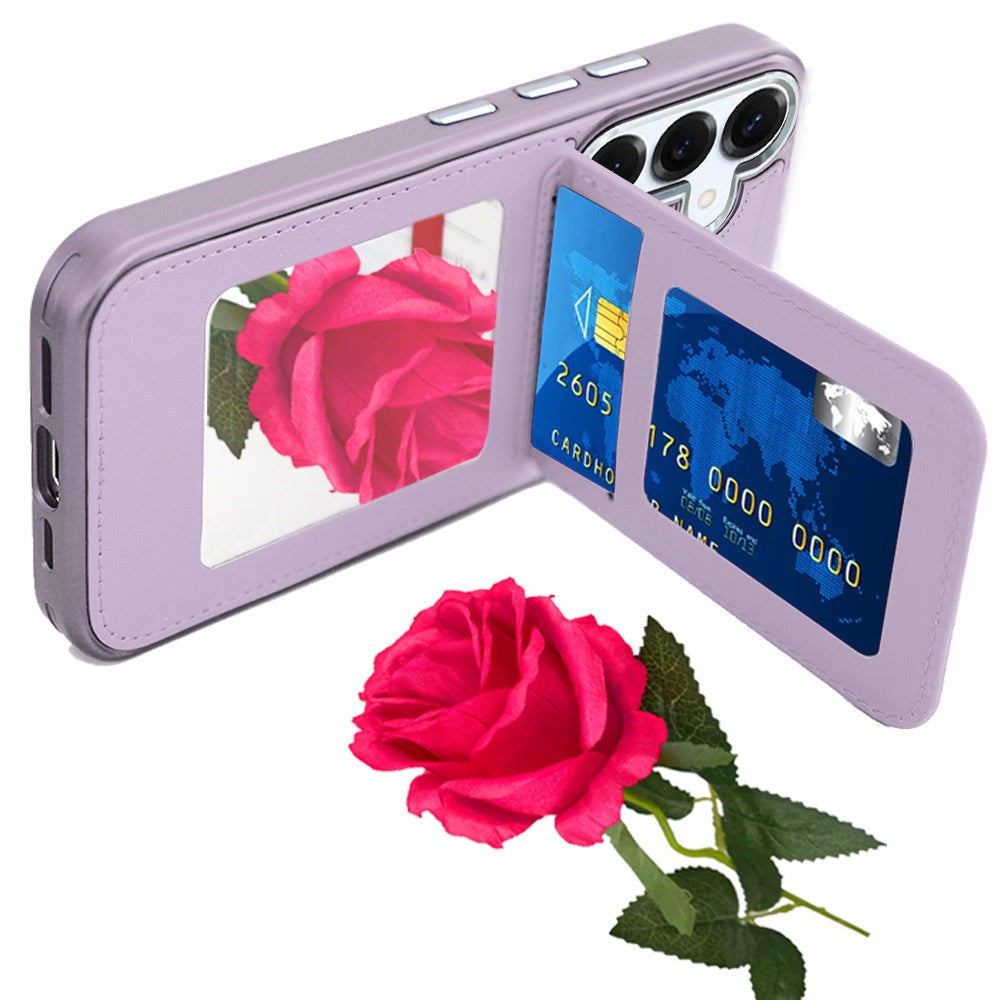 For Samsung Galaxy S26+ / S26 Plus PU Leather Wallet Cover with Credit Card Holder, Kickstand & Mirror Inside Slim Fit TPU & PC Hybrid Design Case Cover