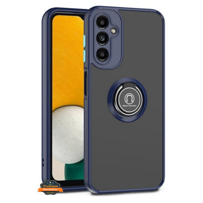 For Samsung Galaxy A37 5G Translucent Matte Back Hybrid with Rotatable Metal Ring Holder Kickstand Shockproof TPU (Fit Car Mount) Case Cover