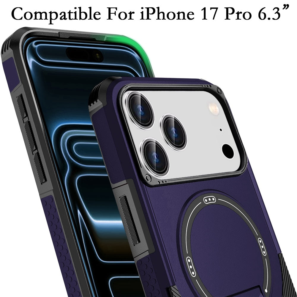 Phone Case for Apple iPhone 17 Pro (6.3") Magnetic Kickstand Rugged Shockproof Armor Grip Anti Slip Heavy Duty Protective Matte Stand Hybrid Cover Purple