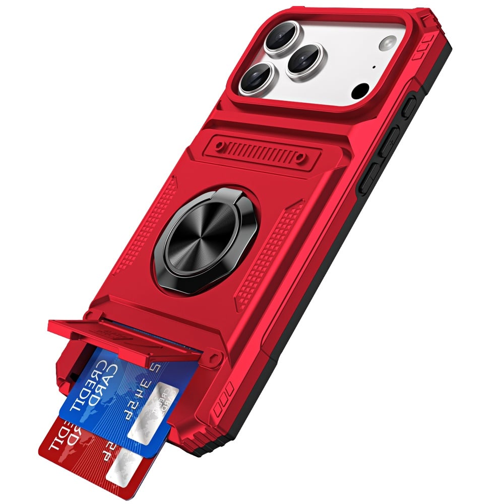 Phone Case for Apple iPhone 18 Pro Multi Functional Card Slot Shockproof Metal Ring Hybrid Wallet Rugged Protective Grip Heavy Duty Durable Cover