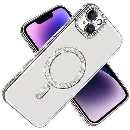 For Apple iPhone 15 Bling Case with Diamond Magnetic Circle, Transparent Slim Shockproof Hybrid Slim Fit Case Cover