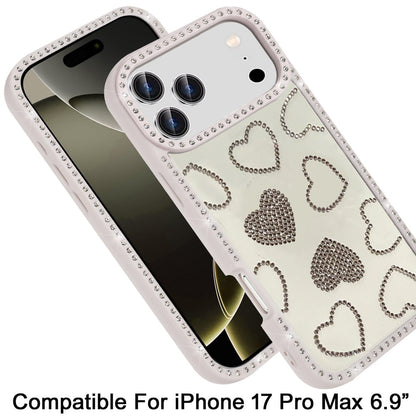 For Apple iPhone 17 Pro Max (6.9") Spread Love Glitter Shimmer Bling Diamond Edge Hybrid Drop Protection Shockproof Design Case Cover Black