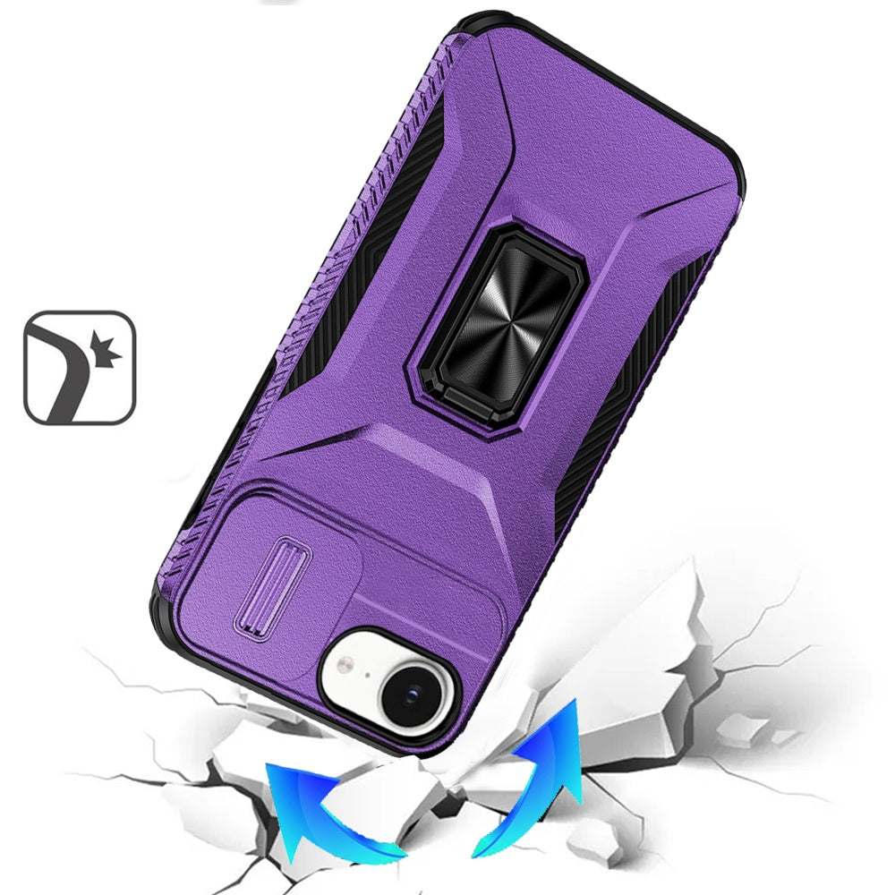 For Apple iPhone 16e Case, Camera Cover with Magnetic Rotation Ring Stand, Military Grade Hybrid Hard TPU Shockproof Case Cover
