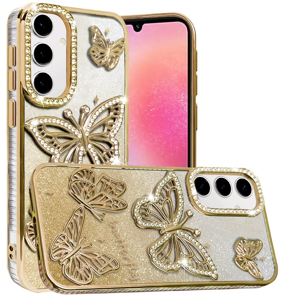 For Samsung Galaxy A26 Luxury Butterfly Sparkle Glitter Diamond Crystal Rhinestone Shimmer Bling Plating Thick TPU Hard PC Case Cover
