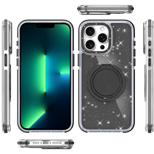 For Apple iPhone 13 Pro Slim Bling Glitter Sparkly Shimmer Hybrid with Magnetic Ring and 360° Rotational Stand [Compatible with Magsafe] Case Cover