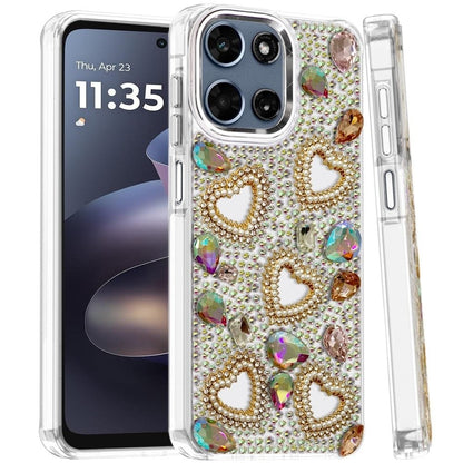Phone Case for Motorola Moto G Play 5G 2026 Luxury Crystal Heart Rhinestone Diamond Bling Shockproof Hybrid Glitter Protective Stylish Durable Grip Cover