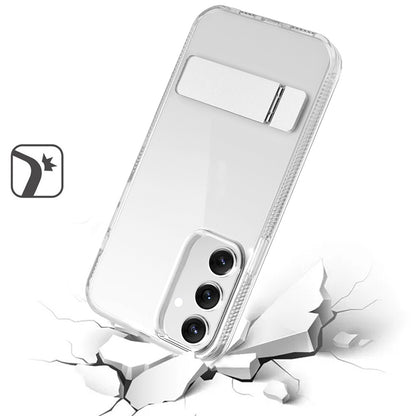 For Samsung Galaxy S25 /S24 Transparent with Sturdy Metal Kickstand Hybrid Dual Layer Tough Shock-Absorbent Slim Fit Hard PC + TPU Case Cover Clear