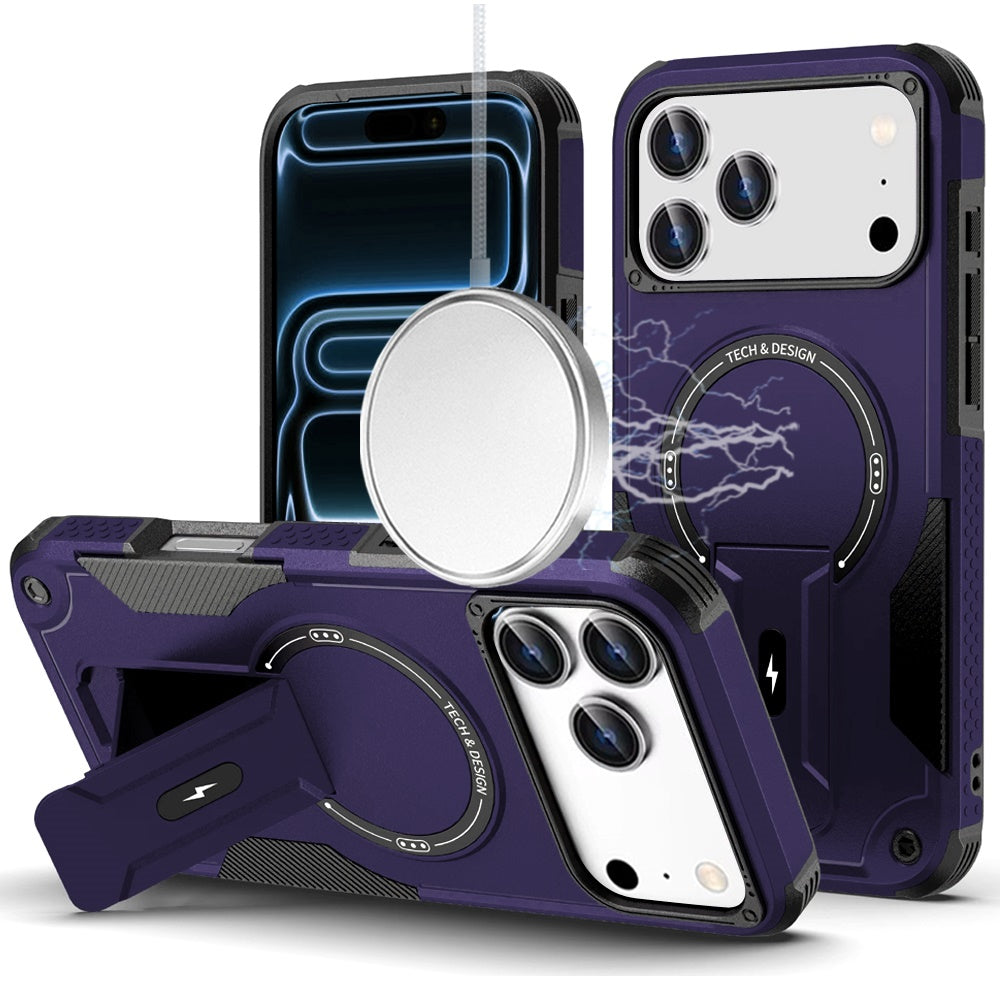 Phone Case for Apple iPhone 17 Pro (6.3") Magnetic Kickstand Rugged Shockproof Armor Grip Anti Slip Heavy Duty Protective Matte Stand Hybrid Cover Purple