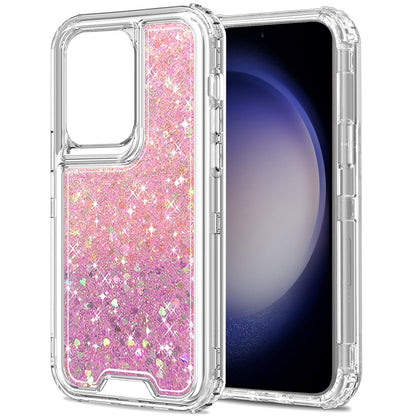 For Samsung Galaxy S21+ / S21 Plus Epoxy Bling Glitter Sparkly 3-in-1 Transparent Hybrid Full-Body Shockproof PC Bumper Case Cover Hot Pink+Purple
