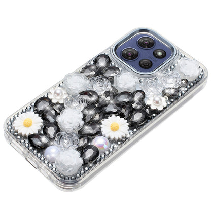 For Motorola Moto G Power 5G 2025 Fashion Daisy Floral Series, Full 3D Bling Crystal Diamonds Sparkling Rhinestone Glitter Hybrid Design Case Cover