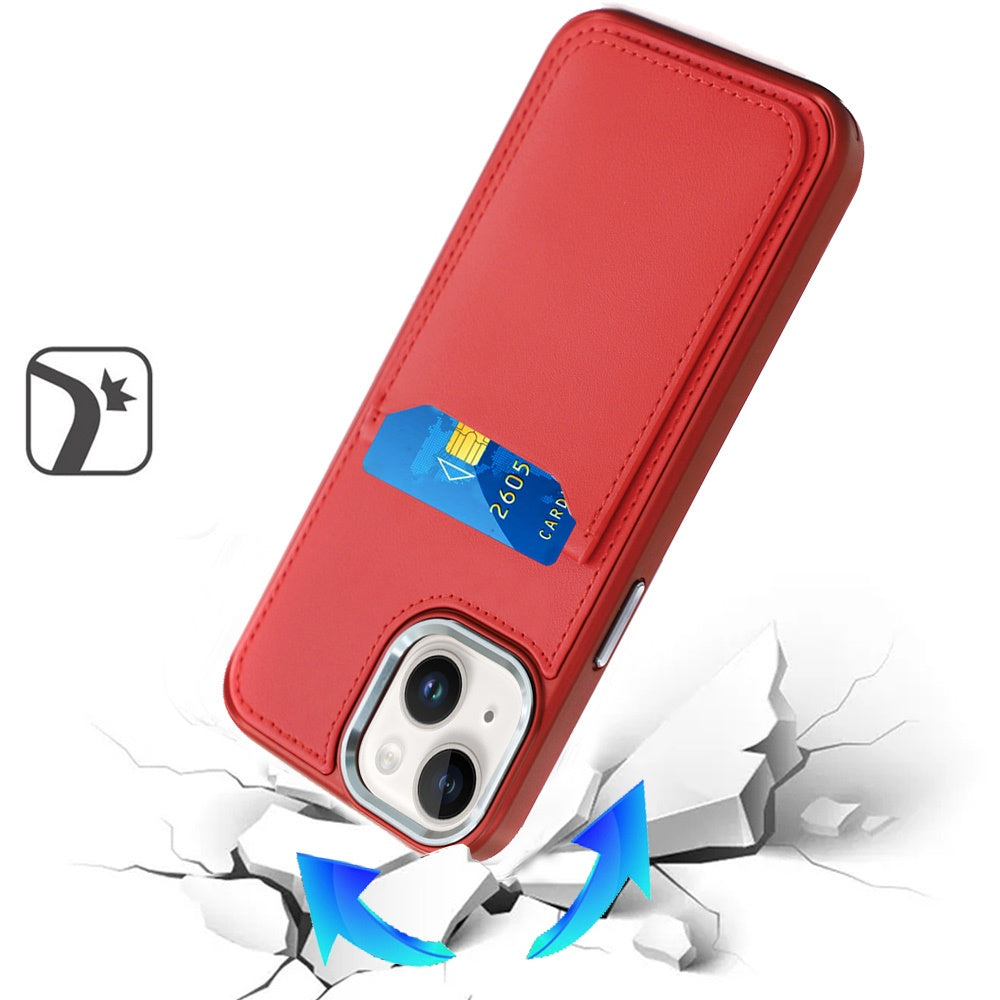 For Apple iPhone 15 PU Leather Wallet Cover with Credit Card Holder, Kickstand & Mirror Inside Slim Fit TPU & PC Hybrid Design Case Cover