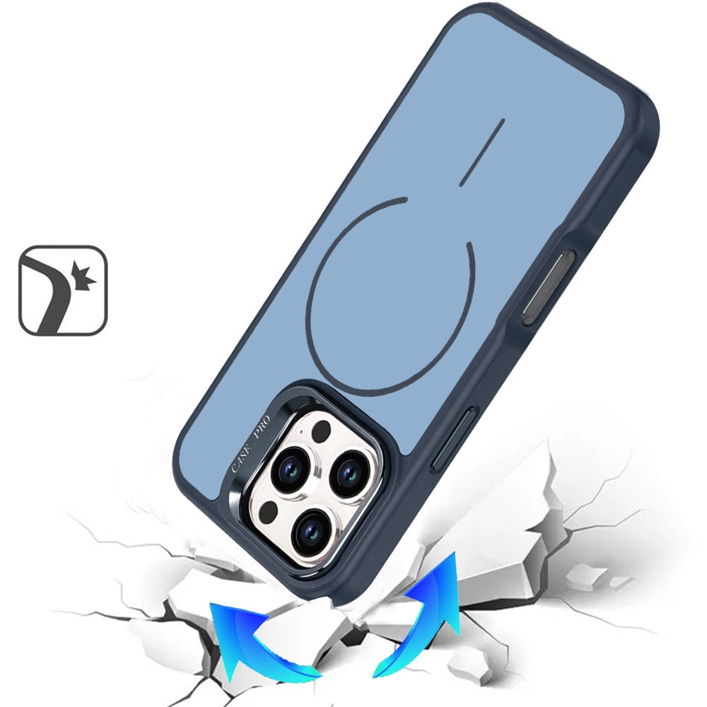 Phone Case for Apple iPhone 16 Pro Max Premium Matte Magnetic Camera Stand Hybrid Shockproof Rugged Protective Anti Scratch Durable Grip Metal Buttons Cover Navy Blue