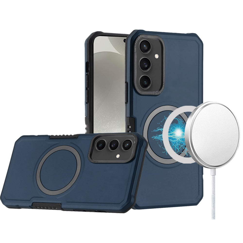 For Samsung Galaxy S25 /S24 Hybrid Armor Grip Metal Magnetic Circle Compatible with MagSafe for Wireless Charging Shockproof Case Cover