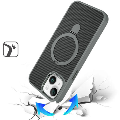 For Apple iPhone 14 /13 Hybrid Carbon Fiber Design with MagSafe Compatible [Magnetic Circle], Ring Stand Shockproof Slim TPU Case Cover