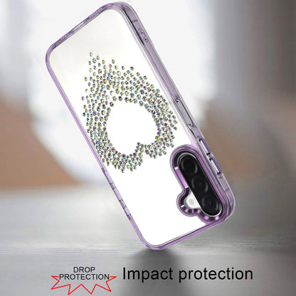 For Apple iPhone 17E /16E Angel Hearts Bling Glitter Diamond Hybrid TPU Cover, Colorful Frame Shockproof Protective Back Case Cover Purple