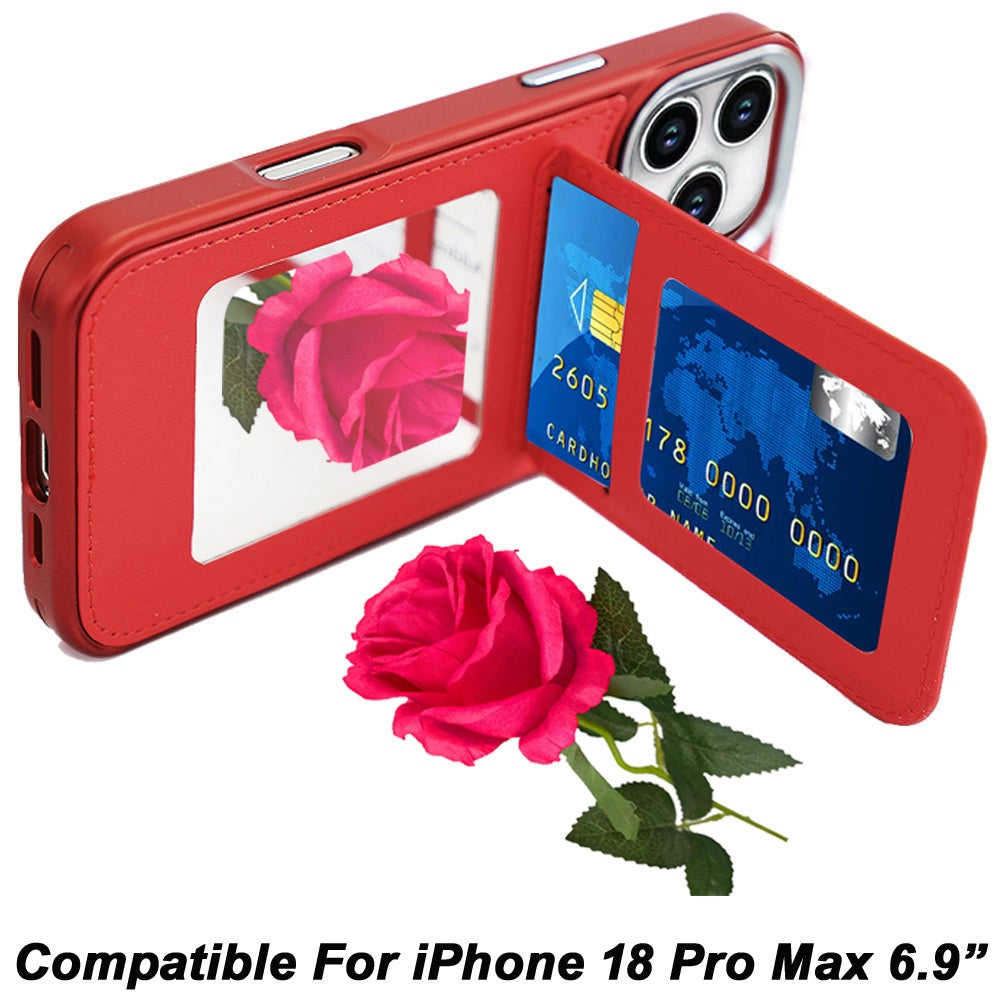 Phone Case for Apple iPhone 18 Pro Max/ 17 Pro Max Credit Card Holder Mirror PU Leather Wallet Shockproof Grip Slim Protective Hybrid Magnetic Style Durable Cover