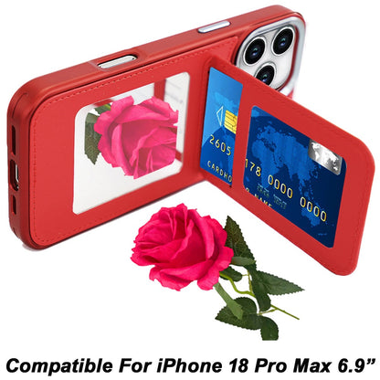 Phone Case for Apple iPhone 18 Pro Max/ 17 Pro Max Credit Card Holder Mirror PU Leather Wallet Shockproof Grip Slim Protective Hybrid Magnetic Style Durable Cover