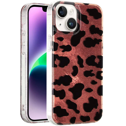 For Apple iPhone 16e Glitter Leopard, Fashion Design Animal Skin Print Slim IMD TPU Dual Layer Shockproof Protective Case Cover