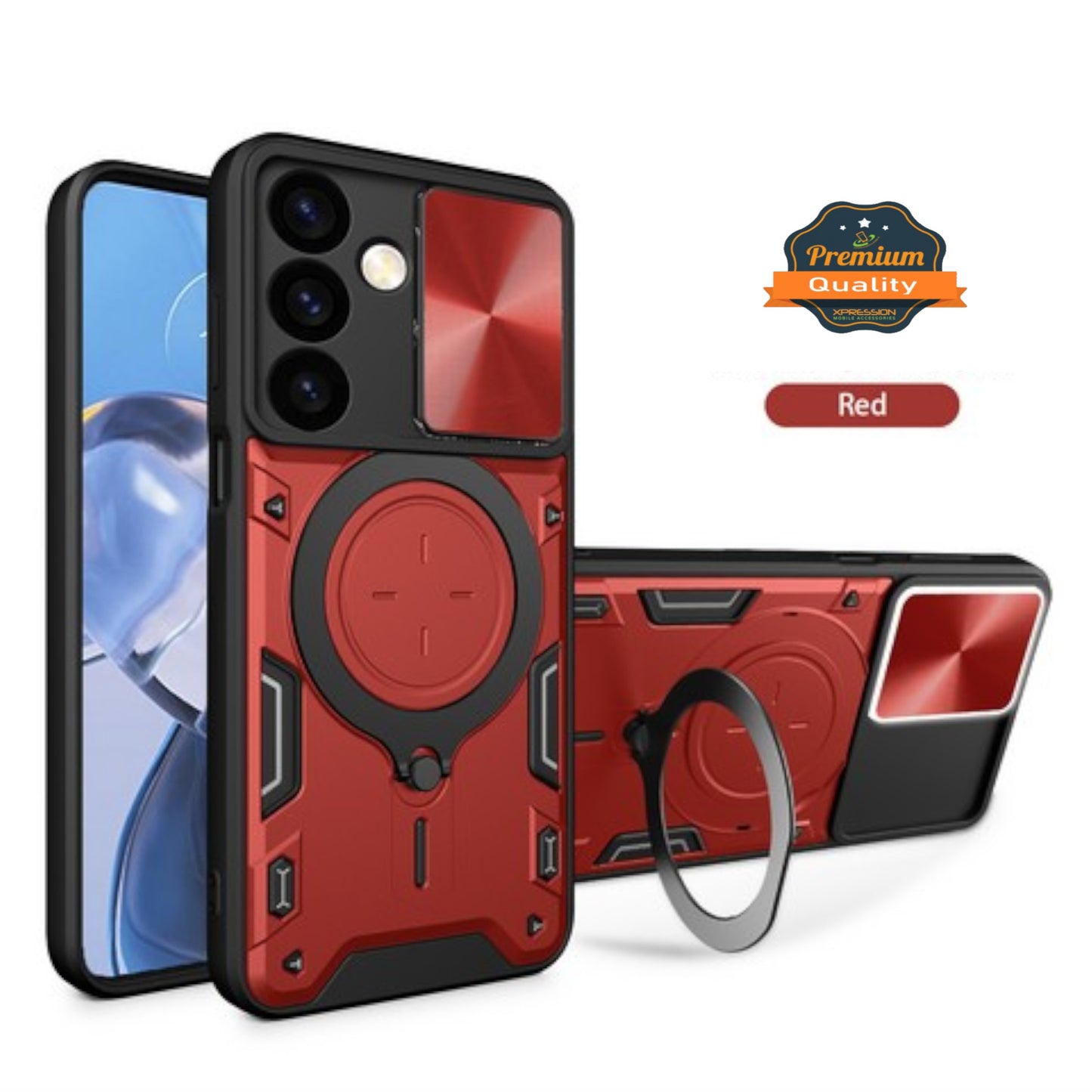 For Samsung Galaxy S24 FE /Fan Edition Magnetic Circle Ring Stand Compatible with Magsafe and Sliding Camera Lens Protector Hybrid Case Cover