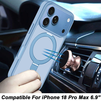 Phone Case for Apple iPhone 18 Pro Max Magnetic Ring Stand Full Rotation Matte Shockproof Grip Anti Slip Durable Camera Protection Hybrid Cover Blue