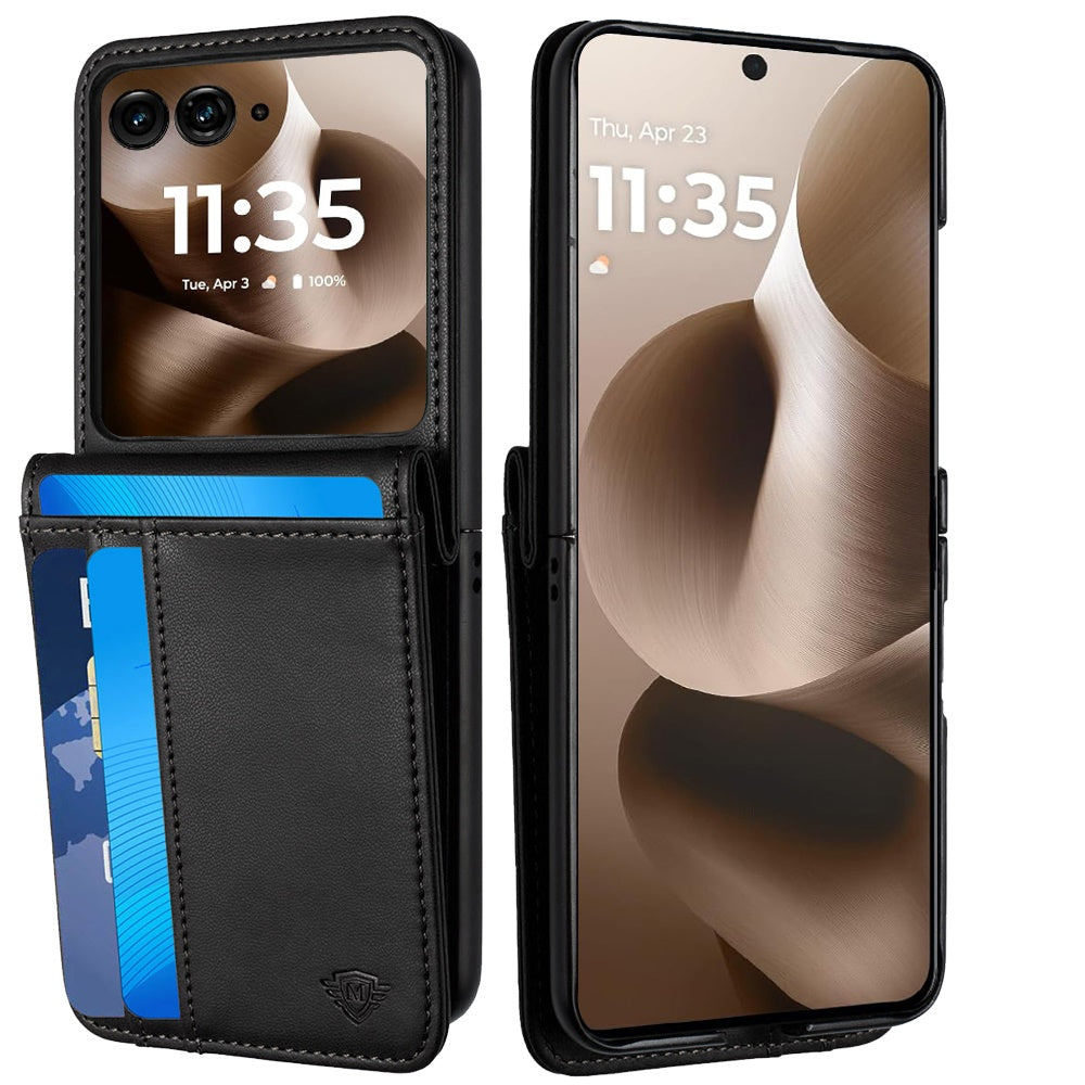 For Samsung Galaxy Z Flip 7 FE Wallet Case PU Leather Back Storage with Card ID Slot, Pocket Holder, Hybrid Protective Case Cover Black