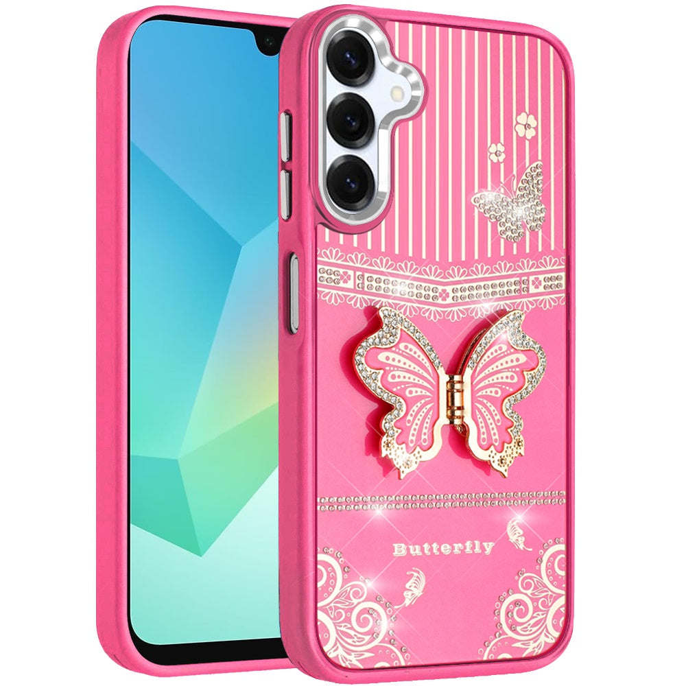 Glitter Bling Butterfly Stand Metallic Edge Hybrid Shockproof Grip Durable Camera Protection Stylish Design