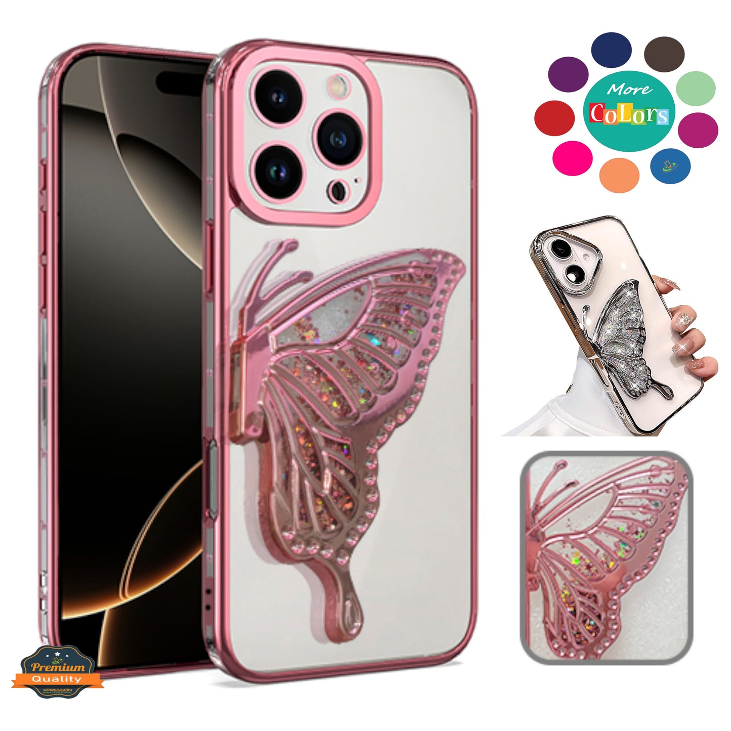 For Samsung Galaxy S25 Ultra Glitter 3D Butterfly Bling Case, Chrome Electroplate Sparkle Liquid Flowing Plating Hybrid Bumper Case Cover