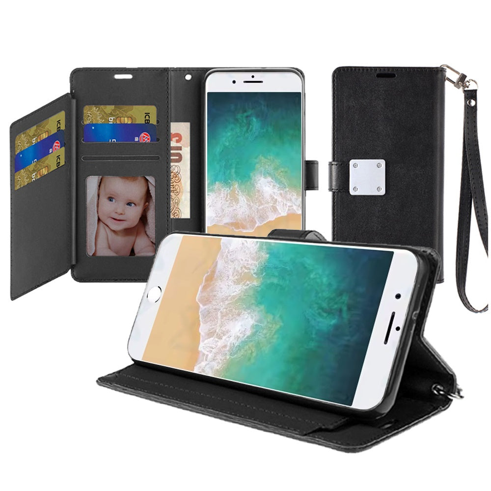 For Apple iPhone 17E /16E Wallet Cases PU Leather with Credit Card /ID /Cash Holder Slot Dual Flip Book Pouch, Stand and Strap Case Cover