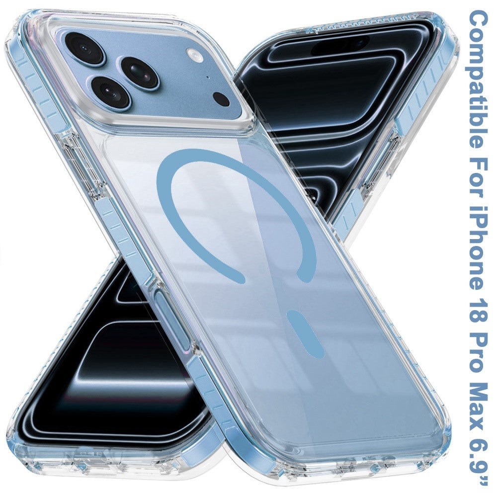 Phone Case for Apple iPhone 18 Pro Max/ iPhone 17 Pro Max Transparent Magnetic Shockproof Colored Edge Hybrid Case Slim Durable Grip Clear Protective Soft TPU Cover Blue