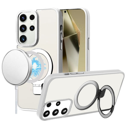 For Samsung Galaxy S24+ Plus Magnetic Metal Ring Stand Hybrid Shock Protection Durable Grip Slide Out Package Design for Plus Series Case Cover Clear