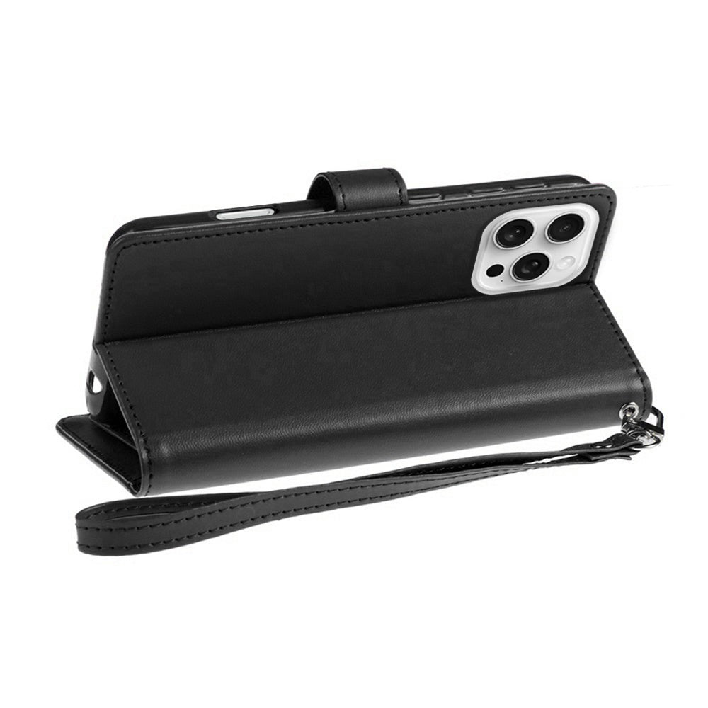 For Samsung Galaxy A36 Premium Leather Wallet with Credit Card ID Slots Cash Holder, Duo Flip Pouch, Stand Function & Strap Case Cover Black