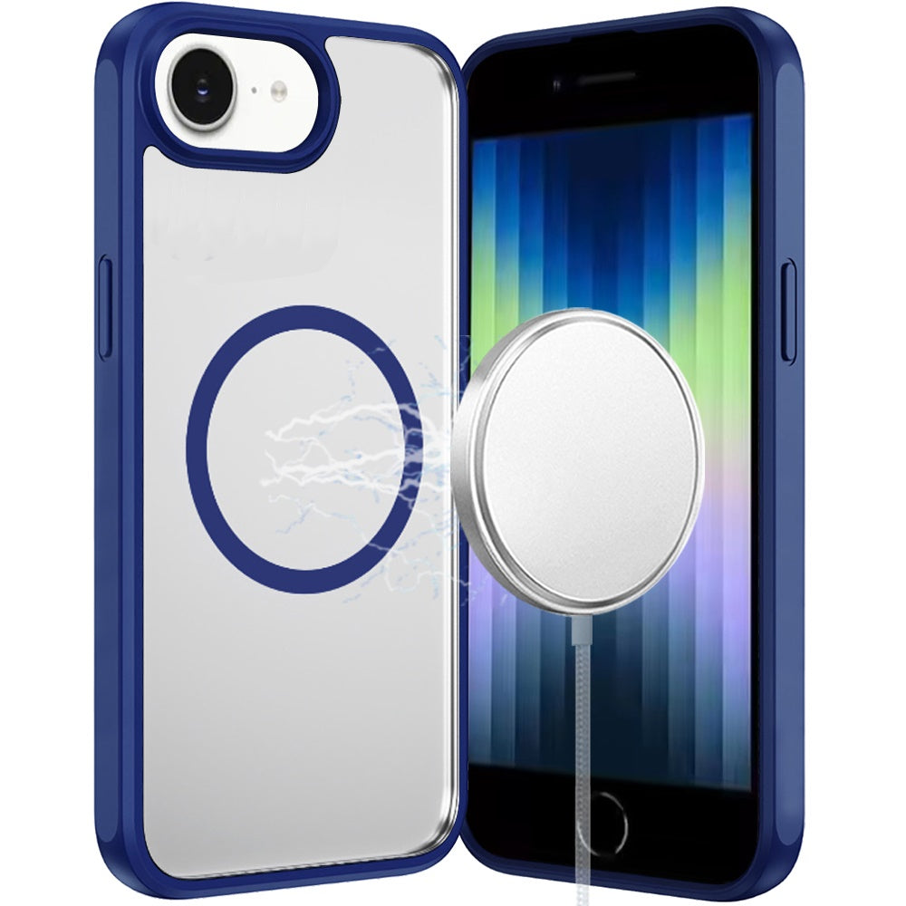 Phone Case for Apple iPhone SE 3 (2022) SE/8/7 Transparent Magnetic HQ Shockproof Hybrid 2.0mm Thick AntiSlip Grip Drop Protection Rugged Clear Durable Impact Cover Navy Blue