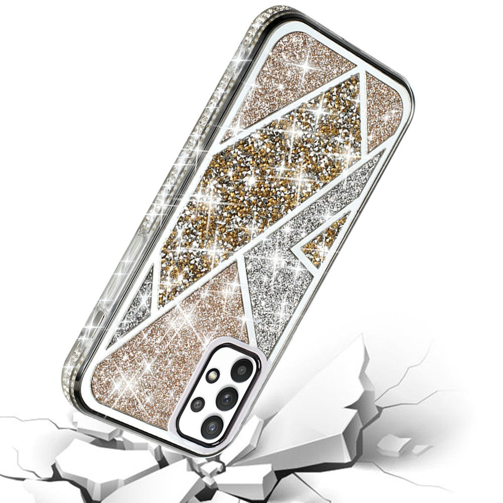 For Apple iPhone 16 Pro Max (6.9") Cute Fancy Glitter Bling Diamond Rhinestone Sparkly Bumper Fashion Shiny Hybrid Rugged TPU Case Cover Gold