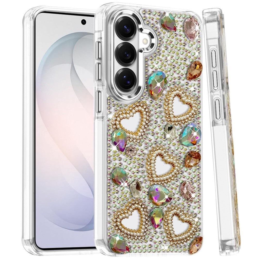 Luxury Crystal Heart Rhinestone Diamond Bling Shockproof Hybrid Glitter Protective Stylish Durable Grip