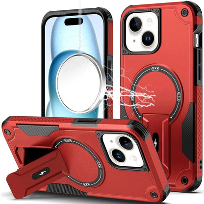 Phone Case for Apple iPhone 15 Magnetic Kickstand Rugged Shockproof Armor Grip Anti Slip Heavy Duty Protective Matte Stand Hybrid Cover Red