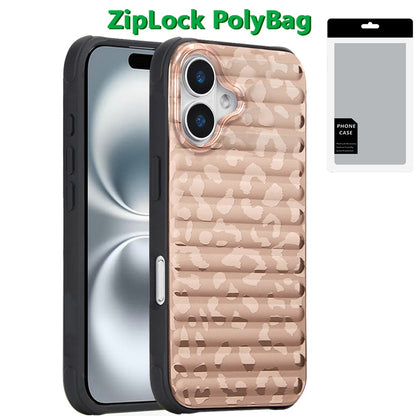 For iPhone 16 (6.1") Chrome Leopard Animal Skin Design Hybrid Shockproof Protection Secure Grip Stylish Durable Finish Case Cover Rose Gold Leopard